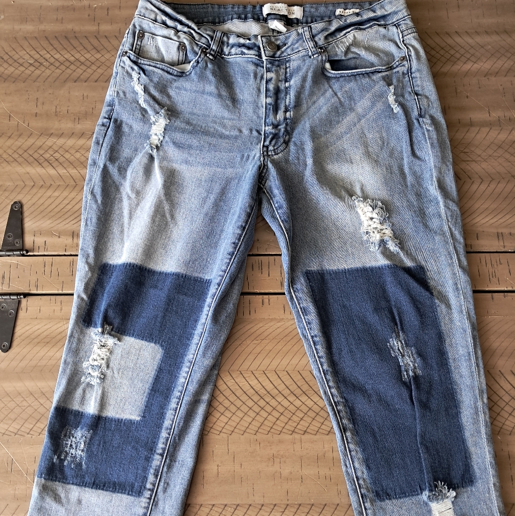 Kenneth Cole Reaction Light Blue Jeans With Dark Blue Patchwork Distressed